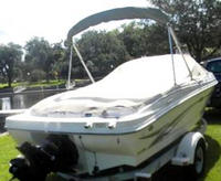 Sea Ray® 176 Bowrider Cockpit-Cover-Bimini-Cutouts-OEM-G0™ Factory Snap-On COCKPIT COVER with Cutouts (openings) for Bimini-Top (the Bimini-Top stands above the windshield) Frame (only), Adjustable Support Pole(s) and reinforced Snap(s) or Grommet(s) inside Cover for Tip of Pole(s), OEM (Original Equipment Manufacturer)