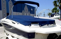 Sea Ray® 195 Sport Cockpit-Cover-Bimini-Cutouts-OEM-G2™ Factory Snap-On COCKPIT COVER with Cutouts (openings) for Bimini-Top (the Bimini-Top stands above the windshield) Frame (only), Adjustable Support Pole(s) and reinforced Snap(s) or Grommet(s) inside Cover for Tip of Pole(s), OEM (Original Equipment Manufacturer)