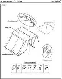 Sea Ray® 200 Bowrider Select Bimini-Side-Curtains-OEM-G1.5™ Pair Factory Bimini SIDE CURTAINS (Port and Starboard sides) zips to side of OEM Bimini-Top (not included) (NO front Visor, aka Windscreen, sold separately), OEM (Original Equipment Manufacturer) 