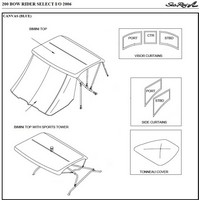 Sea Ray® 200 Select Bimini-Visor-OEM-G2™ Factory Front VISOR Eisenglass Window Set (typ. 3 front panels, but 1 or 2 on some boats) zips between front of OEM Bimini-Top (not included) and Windshield (NO Side-Curtains, sold separately), OEM (Original Equipment Manufacturer)