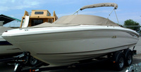 Photo of Sea Ray 210 Bowrider, 2001: Bimini Top in Boot, Bow Cover Cockpit Cover, viewed from Port Front 