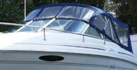Sea Ray® 215 Express Cruiser Bimini-Top-Canvas-Frame-Zippered-Seamark-OEM-G0™ Factory BIMINI-TOP CANVAS on FRAME with Zippers for OEM front Visor and Curtains (not included) with Mounting Hardware (no boot cover) (this Bimini-Top may have been SeaMark(r) vinyl-lined Sunbrella(r) prior to 2008 through 2018, now they are Sunbrella(r) to avoid mold issues), OEM (Original Equipment Manufacturer)
