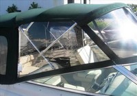 Photo of Sea Ray 215 Express Cruiser, 2000: Bimini Top, Front Visor, Side Curtains, Camper Top, Camper Side and Aft Curtains, viewed from Starboard Side closeup 