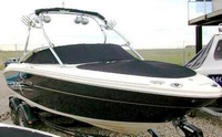 Photo of Sea Ray 220 Select, 2005: Factory Tower Bimini in Boot, Cockpit Cover-, Bow Cover, viewed from Starboard Front 