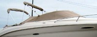 Photo of Sea Ray 225 Weekender, 2001: Bimini Top in Boot, Camper Top in Boot, Cockpit Cover with Bimini and Camper Cusouts, Toast Tweed Sunbrella, viewed from Starboard Side 