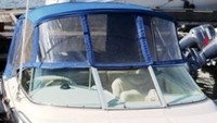 Photo of Sea Ray 225 Weekender, 2001: Bimini Top, Front Visor, Bimini Side Curtains, Camper Top, Camper Side and Aft Curtains, viewed from Starboard Front 