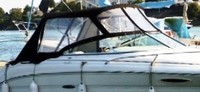 Sea Ray® 225 Weekender Bimini-Top-Canvas-Frame-Zippered-Seamark-OEM-G1™ Factory BIMINI-TOP CANVAS on FRAME with Zippers for OEM front Visor and Curtains (not included) with Mounting Hardware (no boot cover) (this Bimini-Top may have been SeaMark(r) vinyl-lined Sunbrella(r) prior to 2008 through 2018, now they are Sunbrella(r) to avoid mold issues), OEM (Original Equipment Manufacturer)