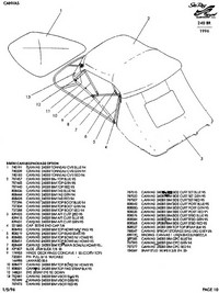 Photo of Sea Ray 240 Bowrider, 1996: Bimini Top, Visor, Side and Aft Curtains, Bow Cover Parts Manual Drawing 