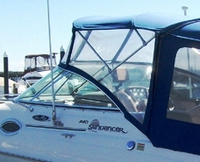 Sea Ray® 240 Sundancer Bimini-Visor-OEM-G1.7™ Factory Front VISOR Eisenglass Window Set (typ. 3 front panels, but 1 or 2 on some boats) zips between front of OEM Bimini-Top (not included) and Windshield (NO Side-Curtains, sold separately), OEM (Original Equipment Manufacturer)