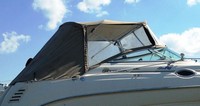 Sea Ray® 240 Sundancer Bimini-Top-Canvas-Frame-Zippered-Seamark-OEM-G2™ Factory BIMINI-TOP CANVAS on FRAME with Zippers for OEM front Visor and Curtains (not included) with Mounting Hardware (no boot cover) (this Bimini-Top may have been SeaMark(r) vinyl-lined Sunbrella(r) prior to 2008 through 2018, now they are Sunbrella(r) to avoid mold issues), OEM (Original Equipment Manufacturer)