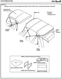 Photo of Sea Ray 240 Sundeck, 2004: 1 parts manual Canvas drawing Forward Camper Bimini Top, Bimini Top, Bimini Visor, Bimini Side Curtains, Bow Cover 
