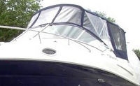 Sea Ray® 240 Sundeck Bimini-Visor-OEM-G2.5™ Factory Front VISOR Eisenglass Window Set (typ. 3 front panels, but 1 or 2 on some boats) zips between front of OEM Bimini-Top (not included) and Windshield (NO Side-Curtains, sold separately), OEM (Original Equipment Manufacturer)