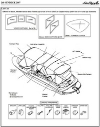 Photo of Sea Ray 240 Sundeck, 2007: 1 parts manual Canvas drawing Forward Camper Bimini Top, Bimini Top, Bimini Visor, Bimini Side Curtains, Bow Cover 