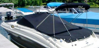 Photo of Sea Ray 240 Sundeck, 2007: Bimini in Boot, Bow Cover Cockpit Cover, viewed from Port Rear 