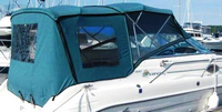 Sea Ray® 250 Sundancer Camper-Top-Aft-Curtain-OEM-G1.2™ Factory Camper AFT CURTAIN with clear Eisenglass windows zips to back of OEM Camper Top and Side Curtains (not included) and connects to Transom, OEM (Original Equipment Manufacturer)