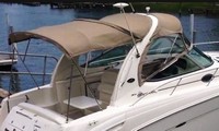 Sea Ray® 260 Sundancer Arch Camper-Top-Aft-Curtain-OEM-G2™ Factory Camper AFT CURTAIN with clear Eisenglass windows zips to back of OEM Camper Top and Side Curtains (not included) and connects to Transom, OEM (Original Equipment Manufacturer)