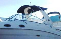Sea Ray® 260 Sundancer Arch Bimini-Top-Canvas-Frame-Zippered-Seamark-OEM-G0.5™ Factory BIMINI-TOP CANVAS on FRAME with Zippers for OEM front Visor and Curtains (not included) with Mounting Hardware (no boot cover) (this Bimini-Top may have been SeaMark(r) vinyl-lined Sunbrella(r) prior to 2008 through 2018, now they are Sunbrella(r) to avoid mold issues), OEM (Original Equipment Manufacturer)
