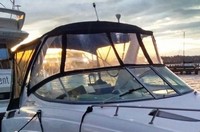 Sea Ray® 260 Sundancer Arch Bimini-Top-Canvas-Frame-Zippered-Seamark-OEM-G2™ Factory BIMINI-TOP CANVAS on FRAME with Zippers for OEM front Visor and Curtains (not included) with Mounting Hardware (no boot cover) (this Bimini-Top may have been SeaMark(r) vinyl-lined Sunbrella(r) prior to 2008 through 2018, now they are Sunbrella(r) to avoid mold issues), OEM (Original Equipment Manufacturer)
