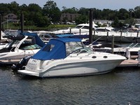 Photo of Sea Ray 260 Sundancer NO Arch, 2001: Bimini Top, Visor, Bimini, Side and Aft Curtains, viewed from Starboard Rear 