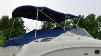 Sea Ray® 260 Sundancer No Arch Cockpit-Cover-To-Windshield-Bimini-Camper-Cutouts-OEM-G5™ Factory Snap-On COCKPIT COVER To Top of Windshield (Not OVER W/S) with Cutouts (openings) for Bimini AND Camper Top Frames (not included), Adjustable Support Pole(s) and reinforced Snap(s) or Grommet(s) inside Cover for Tip of Pole(s), OEM (Original Equipment Manufacturer)