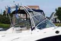 Photo of Sea Ray 270 Amberjack, 2005: Bimini Top, Visor, Side Curtains blue, viewed from Starboard Rear 