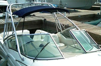 Sea Ray® 270 Amberjack Bimini-Top-Canvas-Frame-Zippered-Seamark-OEM-G2™ Factory BIMINI-TOP CANVAS on FRAME with Zippers for OEM front Visor and Curtains (not included) with Mounting Hardware (no boot cover) (this Bimini-Top may have been SeaMark(r) vinyl-lined Sunbrella(r) prior to 2008 through 2018, now they are Sunbrella(r) to avoid mold issues), OEM (Original Equipment Manufacturer)