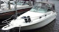 Sea Ray® 270 Sundancer Special Edition Bimini-Top-Canvas-Frame-Zippered-Seamark-OEM-G0.5™ Factory BIMINI-TOP CANVAS on FRAME with Zippers for OEM front Visor and Curtains (not included) with Mounting Hardware (no boot cover) (this Bimini-Top may have been SeaMark(r) vinyl-lined Sunbrella(r) prior to 2008 through 2018, now they are Sunbrella(r) to avoid mold issues), OEM (Original Equipment Manufacturer)