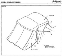 Sea Ray® 270 Sundancer Bimini-Top-Canvas-Zippered-Seamark-OEM-G2™ Factory Bimini Replacement CANVAS (NO frame) with Zippers for OEM front Visor and Curtains (Not included), OEM (Original Equipment Manufacturer)