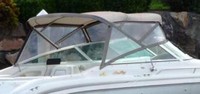 Sea Ray® 280 Bowrider No Arch Bimini-Visor-OEM-G2™ Factory Front VISOR Eisenglass Window Set (typ. 3 front panels, but 1 or 2 on some boats) zips between front of OEM Bimini-Top (not included) and Windshield (NO Side-Curtains, sold separately), OEM (Original Equipment Manufacturer)