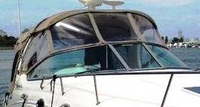 Sea Ray® 280 Sundancer Bimini-Top-Canvas-Frame-Zippered-Seamark-OEM-G1™ Factory BIMINI-TOP CANVAS on FRAME with Zippers for OEM front Visor and Curtains (not included) with Mounting Hardware (no boot cover) (this Bimini-Top may have been SeaMark(r) vinyl-lined Sunbrella(r) prior to 2008 through 2018, now they are Sunbrella(r) to avoid mold issues), OEM (Original Equipment Manufacturer)