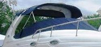 Sea Ray® 280 Sundancer Bimini-Top-Canvas-Frame-Zippered-Seamark-OEM-G1™ Factory BIMINI-TOP CANVAS on FRAME with Zippers for OEM front Visor and Curtains (not included) with Mounting Hardware (no boot cover) (this Bimini-Top may have been SeaMark(r) vinyl-lined Sunbrella(r) prior to 2008 through 2018, now they are Sunbrella(r) to avoid mold issues), OEM (Original Equipment Manufacturer)