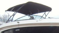 Sea Ray® 280 Sundeck Tower Bimini-Top-Canvas-Frame-Zippered-Seamark-OEM-G4™ Factory BIMINI-TOP CANVAS on FRAME with Zippers for OEM front Visor and Curtains (not included) with Mounting Hardware (no boot cover) (this Bimini-Top may have been SeaMark(r) vinyl-lined Sunbrella(r) prior to 2008 through 2018, now they are Sunbrella(r) to avoid mold issues), OEM (Original Equipment Manufacturer)