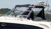 Photo of Sea Ray 290 Amberjack Arch, 2005: Bimini Top, Front Visor, Side Curtains, viewed from Port Rear 
