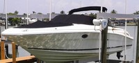 Photo of Sea Ray 290 Bowrider No Arch, 2002: Bimini Top in Boot, Bow Cover Cockpit Cover, viewed from Port Front 