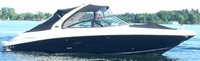 Photo of Sea Ray 290 SLX Arch, 2007: Bimini Top, Visor, Side Curtains, Aft Sunshade Top, Sunshade Enclosure Curtains, Bow Cover, viewed from Starboard Side 