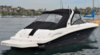 Photo of Sea Ray 290 SLX Arch, 2007: Bimini Top, Visor, Side Curtains, Aft Sunshade Top, Sunshade Enclosure Curtains, viewed from Starboard Rear 