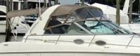 Sea Ray® 290 Sundancer Bimini-Top-Canvas-Frame-Zippered-Seamark-OEM-G1™ Factory BIMINI-TOP CANVAS on FRAME with Zippers for OEM front Visor and Curtains (not included) with Mounting Hardware (no boot cover) (this Bimini-Top may have been SeaMark(r) vinyl-lined Sunbrella(r) prior to 2008 through 2018, now they are Sunbrella(r) to avoid mold issues), OEM (Original Equipment Manufacturer)