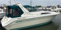 Photo of Sea Ray 300 Sundancer Arch, 1992: Convertible Top, Side Curtains Camepr Top, Camper Side and Aft Curtains, viewed from Starboard Rear 