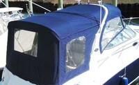 Sea Ray® 300 Sundancer Camper-Top-Canvas-Frame-SeaMark-OEM-G4™ Factory CAMPER-TOP: CANVAS on FRAME with zippers for OEM Camper Side and Aft Curtains (not included) and Mounting Hardware (Bimini and other curtains sold separately), factory OEM (Original Equipment Manufacturer) (Camper-Tops may have been SeaMark(r) vinyl-lined Sunbrella(r) prior to 2008 through 2018, now they are Sunbrella(r) to avoid mold issues)