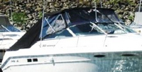 Photo of Sea Ray 300 Weekender, 1993: Bimini Top, Bimini Visor, Bimini Side Curtains Bimini Aft Curtain, viewed from Starboard Front 