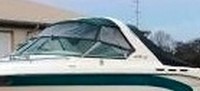 Photo of Sea Ray 310 Sun Sport Arch, 1994: Bimini Top, Visor, Side Curtains, Sunshade Top and Aft Enclosure Curtains, viewed from Port Front 