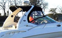 Sea Ray® 320 Sundancer Sunshade-Top-Canvas-Frame-AL-SeaMark-OEM-G4™ Factory SUNSHADE CANVAS and FRAME (behind Radar Arch) with Mounting Hardware, OEM (Original Equipment Manufacturer) (Sunshade-Tops may have been SeaMark(r) vinyl-lined Sunbrella(r) prior to 2008 through 2018, now they are Sunbrella(r) to avoid mold issues)