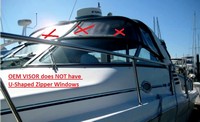 Photo of Sea Ray 330 Express Cruiser, 1997: Bimini Top, Front Visor, Side Curtains, viewed from Port Front 