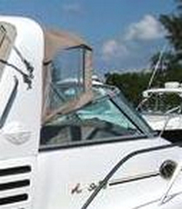 Photo of Sea Ray 330 Express Cruiser, 1997: Bimini Top, Visor, Side Curtains, viewed from Starboard Rear 