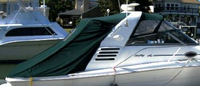 Photo of Sea Ray 330 Express Cruiser, 1998: Bimini Top, Front Visor, Side Curtains, Sunshade Top, Sunshade Aft Curtain, viewed from Starboard Side 