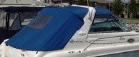 Sea Ray® 330 Sundancer Sunshade-Top-Canvas-Seamark-OEM-G1™ Factory SUNSHADE CANVAS (no frame) for OEM Sunshade Top mounted off Back of the factory Radar Arch, with zippers for OEM Sunshade Aft Enclosure Curtains (not included), OEM (Original Equipment Manufacturer) (Sunshade-Tops may have been SeaMark(r) vinyl-lined Sunbrella(r) prior to 2008 through 2018, now they are Sunbrella(r) to avoid mold issues)