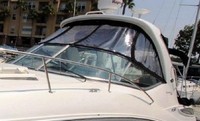 Photo of Sea Ray 330 Sundancer, 2014: Hard-Top, Visor, Side Curtains, Sunshade Top Aft Enclosure Curtains, Camper Top in Boot, viewed from Port Front 