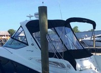 Photo of Sea Ray 330 Sundancer, 2014: Hard-Top, Visor, Side Curtains, Sunshade Top Aft Enclosure Curtains, Camper Top in Embroidered Boot, viewed from Port Rear 