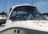 Photo of Sea Ray 330 Sundancer, 2014: Hard-Top, Visor, Side Curtains, Sunshade Top Aft Enclosure Curtains, viewed from Starboard Front 