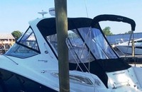 Photo of Sea Ray 330 Sundancer, 2015: Hard-Top, Visor, Side Curtains, Sunshade Top Aft Enclosure Curtains, Camper Top in Embroidered Boot, viewed from Port Rear 